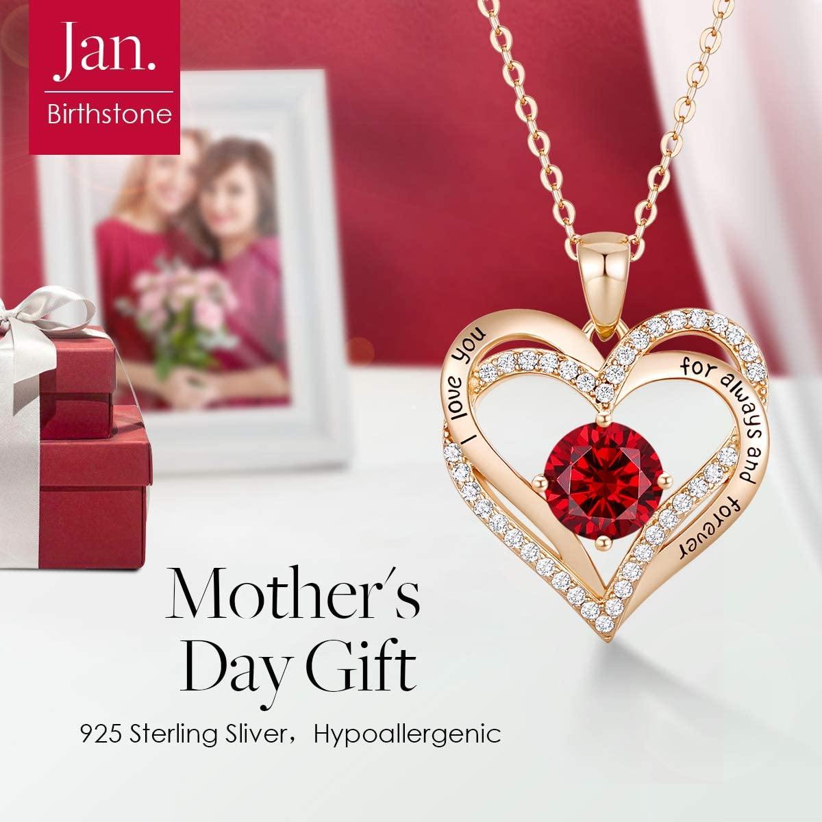 CDE Forever Love Heart Women Necklace 925 Sterling Silver Rose Gold Plated Birthstone Pendant Necklaces for Women - JOY2ESpree