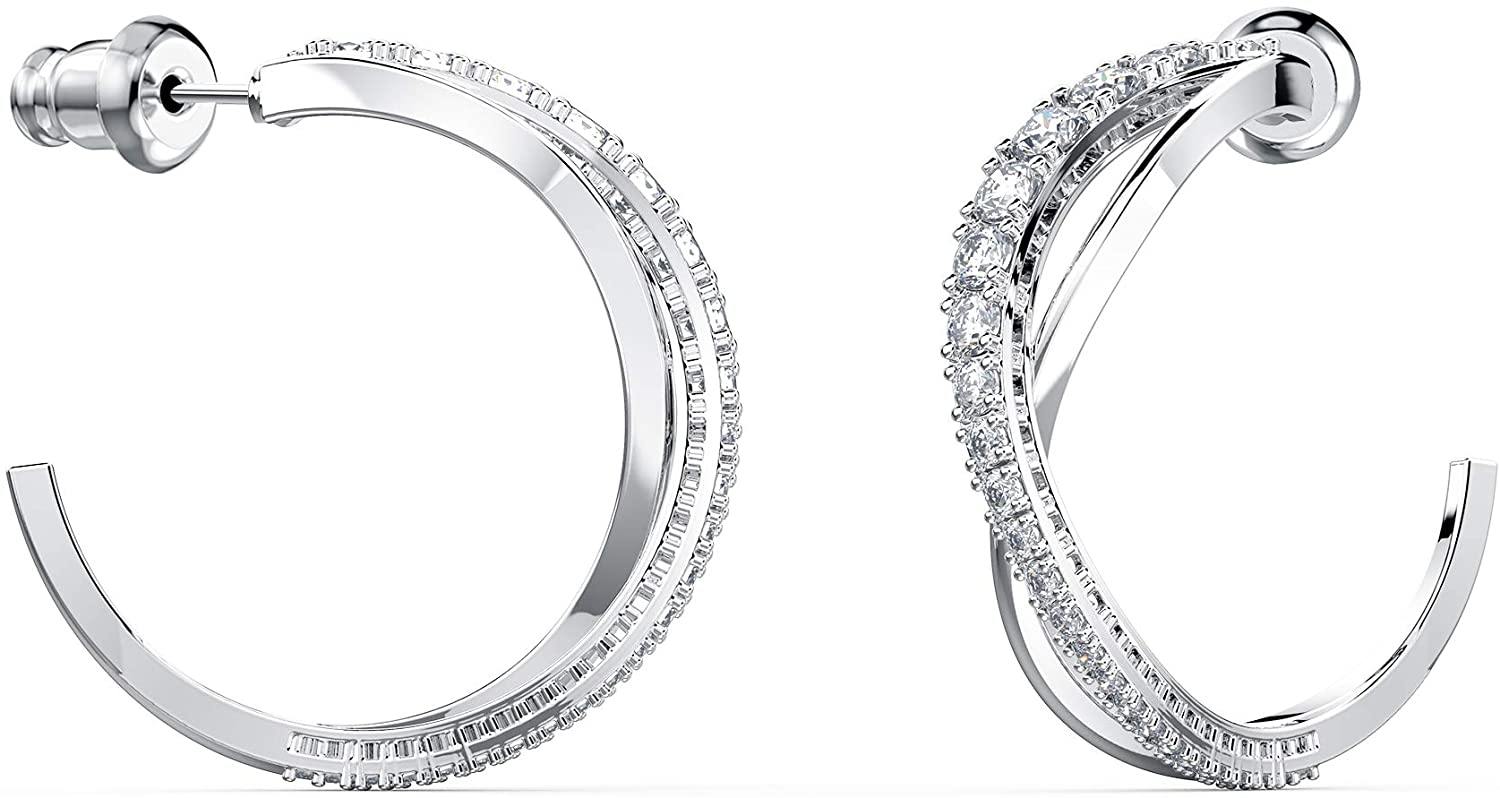 SWAROVSKI Women's Twist Hoop Earrings Collection, Rhodium Finish, Blue Crystals, Clear Crystals - JOY2ESpree