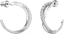 
                        
                          Load image into Gallery viewer, SWAROVSKI Women's Twist Hoop Earrings Collection, Rhodium Finish, Blue Crystals, Clear Crystals - JOY2ESpree
                        
                      