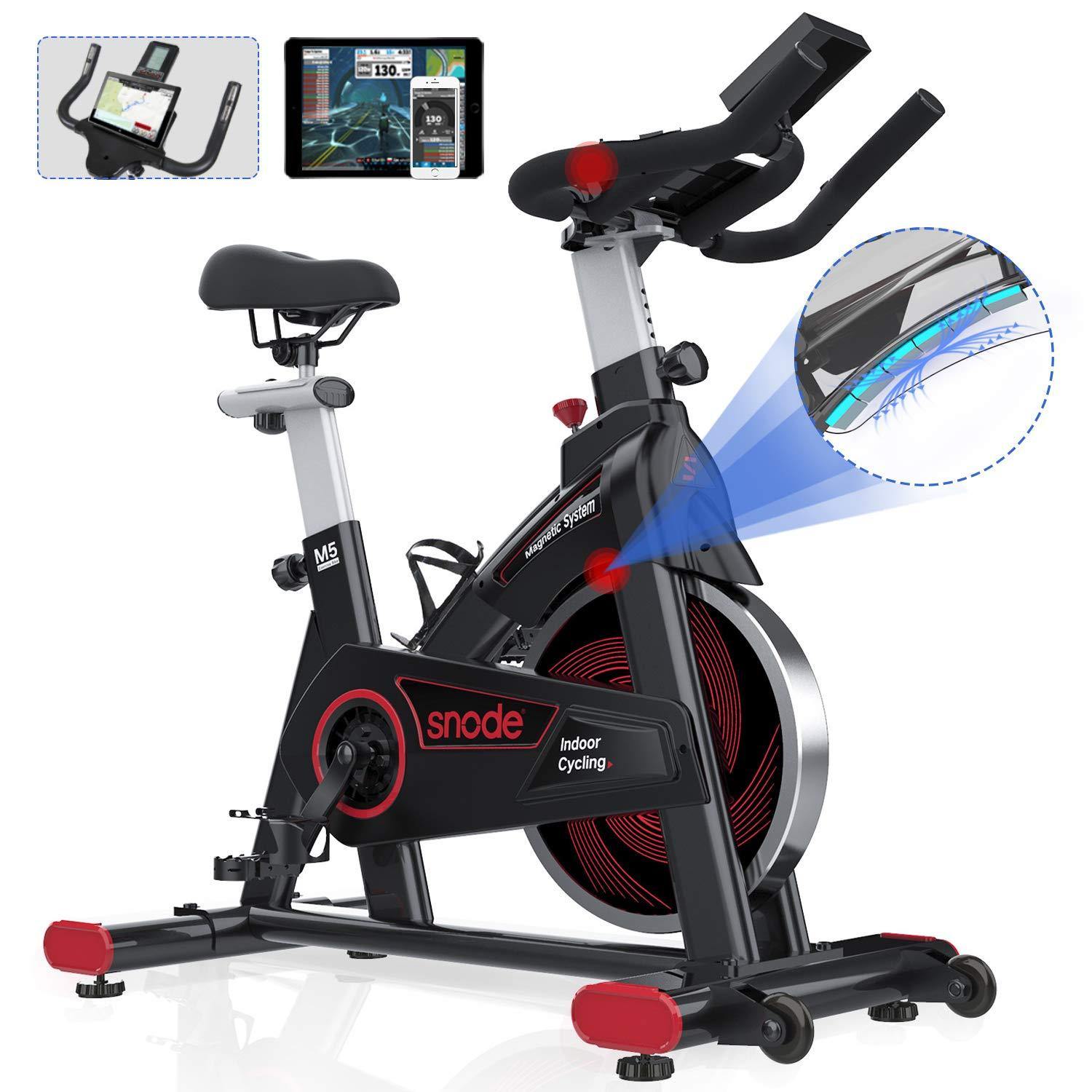 SNODE Indoor Cycling Bike with APP, Magnetic Exercise Bike with Tablet Holder, Stationary Bike Compatible with ZWIFT, Kinomap - JOY2ESpree
