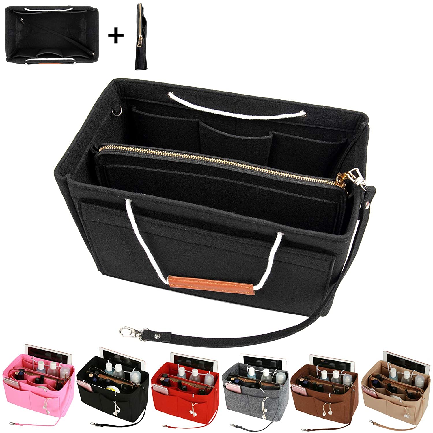 Purse Bag Organizer Insert with Lots of Different Size Spaces Divider Shaper for Speedy Shoulder Hobo Bag Keep Stuff Organized