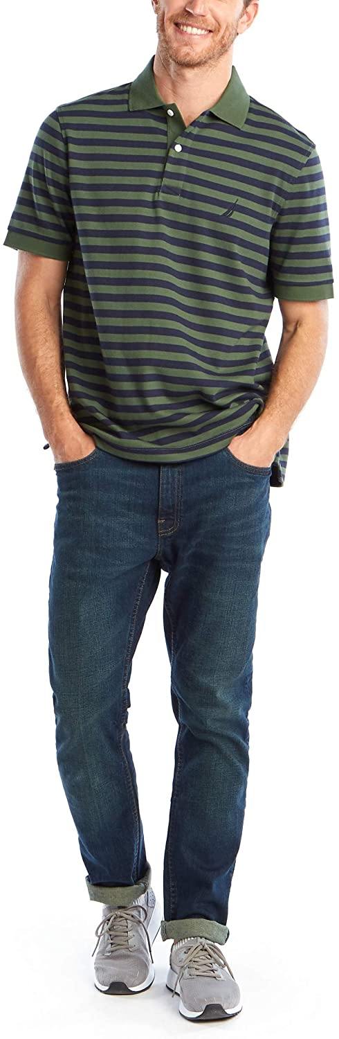 Nautica Men's Classic Fit 100% Cotton Soft Short Sleeve Stripe Polo Shirt - JOY2ESpree
