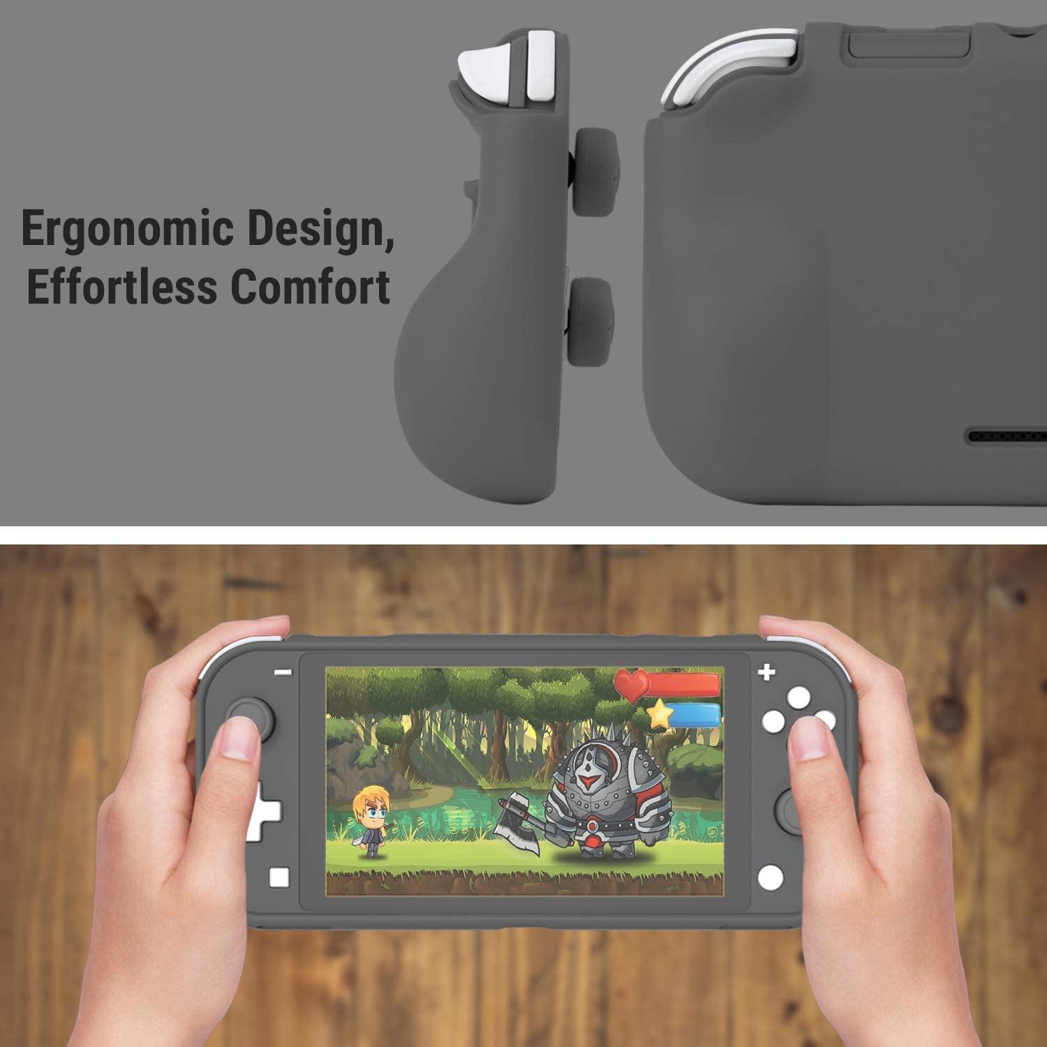 Orzly Grip Case for Nintendo Switch Lite – Case with Comfort Padded Hand Grips, Kickstand, Pack of Thumb Grips - Turquoise Blue - JOY2ESpree