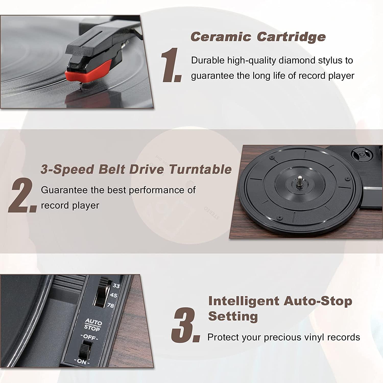 LP&No.1 Retro Bluetooth Record Player with Stereo External Speakers - JOY2ESpree