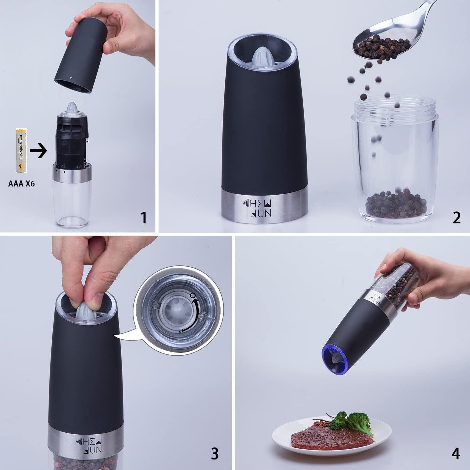 Electric Gravity Pepper Grinder or Salt Mill with Adjustable Coarseness . - JOY2ESpree
