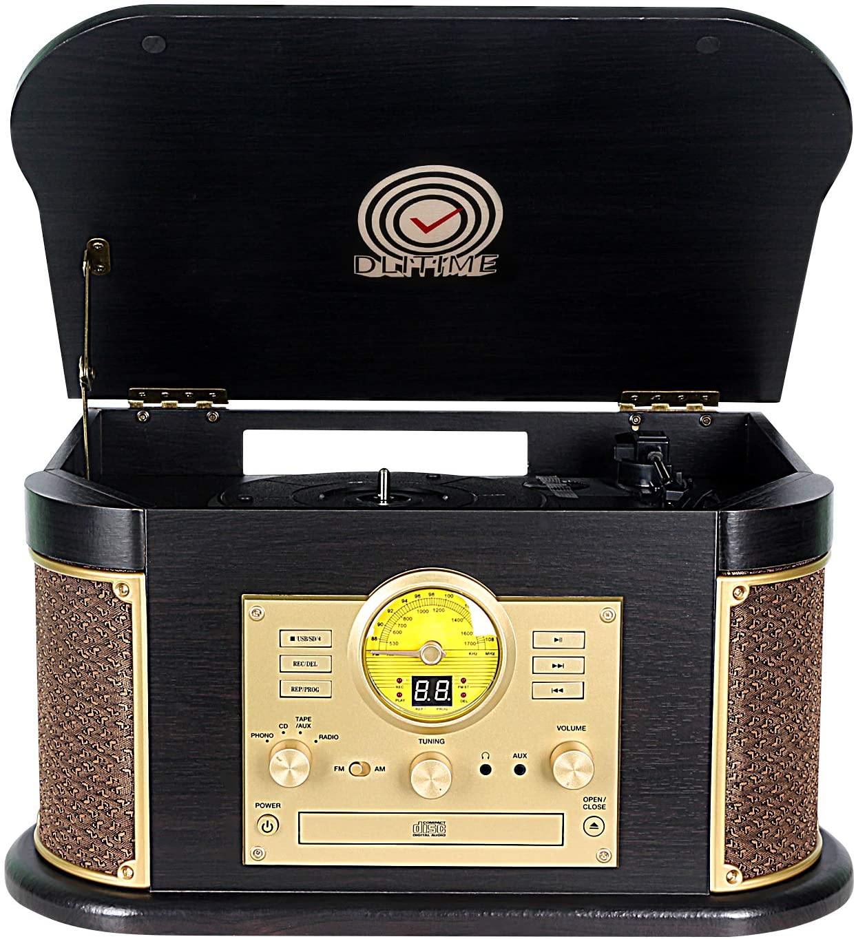 Cassette Record Player,Phonographs DLITIME 3-Speed Vinyl Turntable Built-in Bluetooth 2x9W Speakers - JOY2ESpree