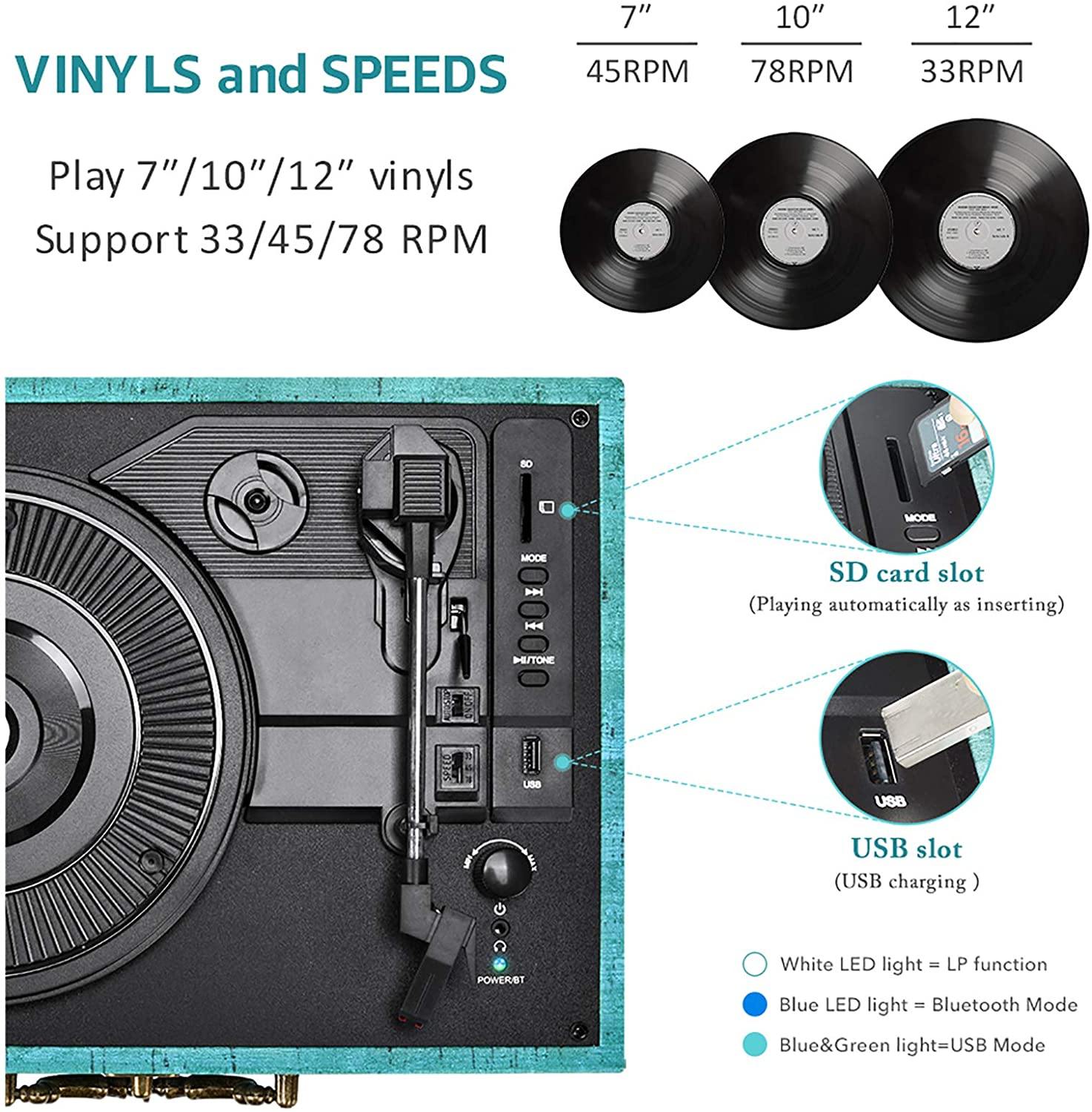 Vinyl Record Player with Speakers Wireless Turntables - JOY2ESpree