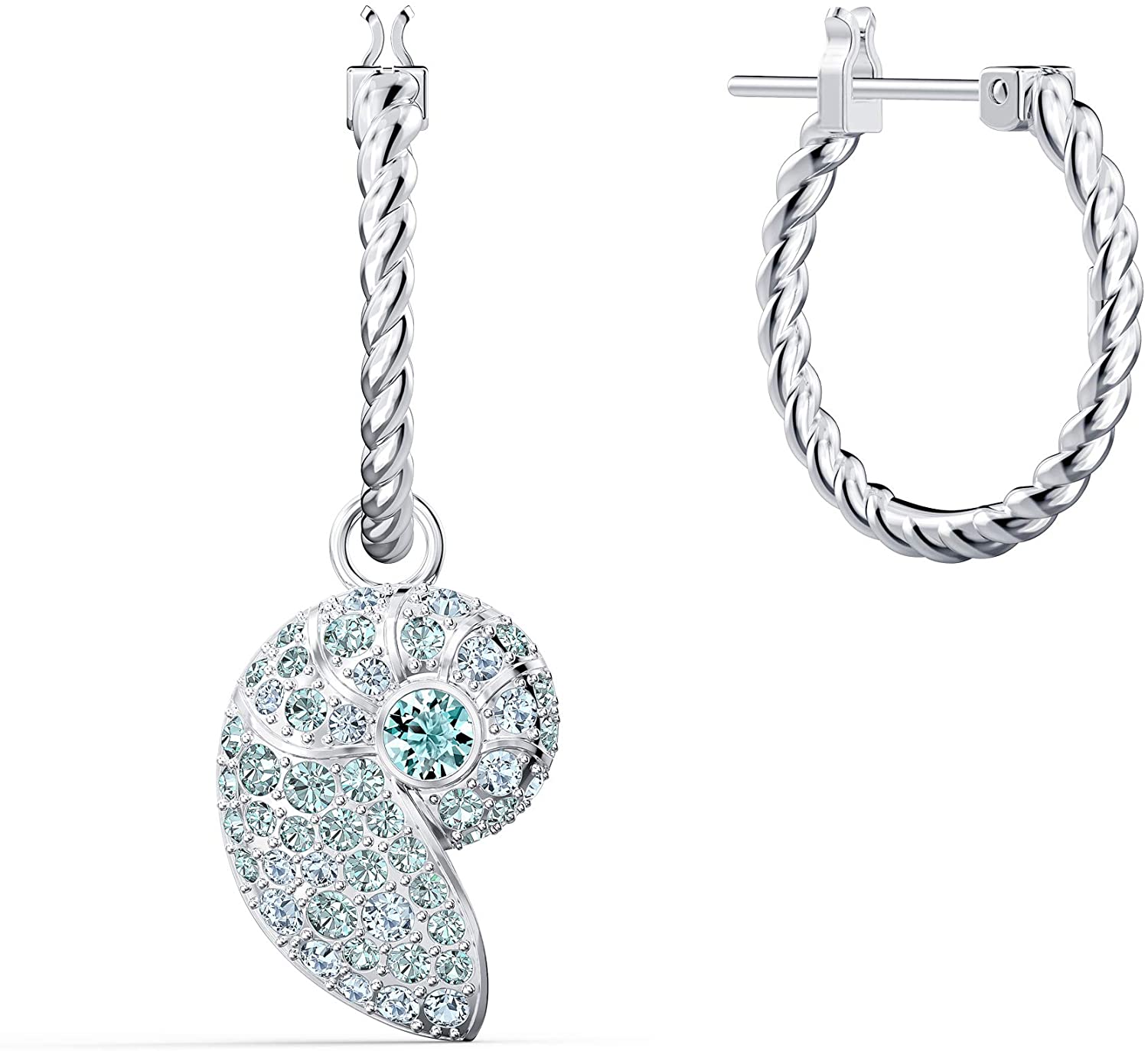 SWAROVSKI Women's Shell Jewelry Collection, Rhodium Finish, Aqua Blue Crystals - JOY2ESpree