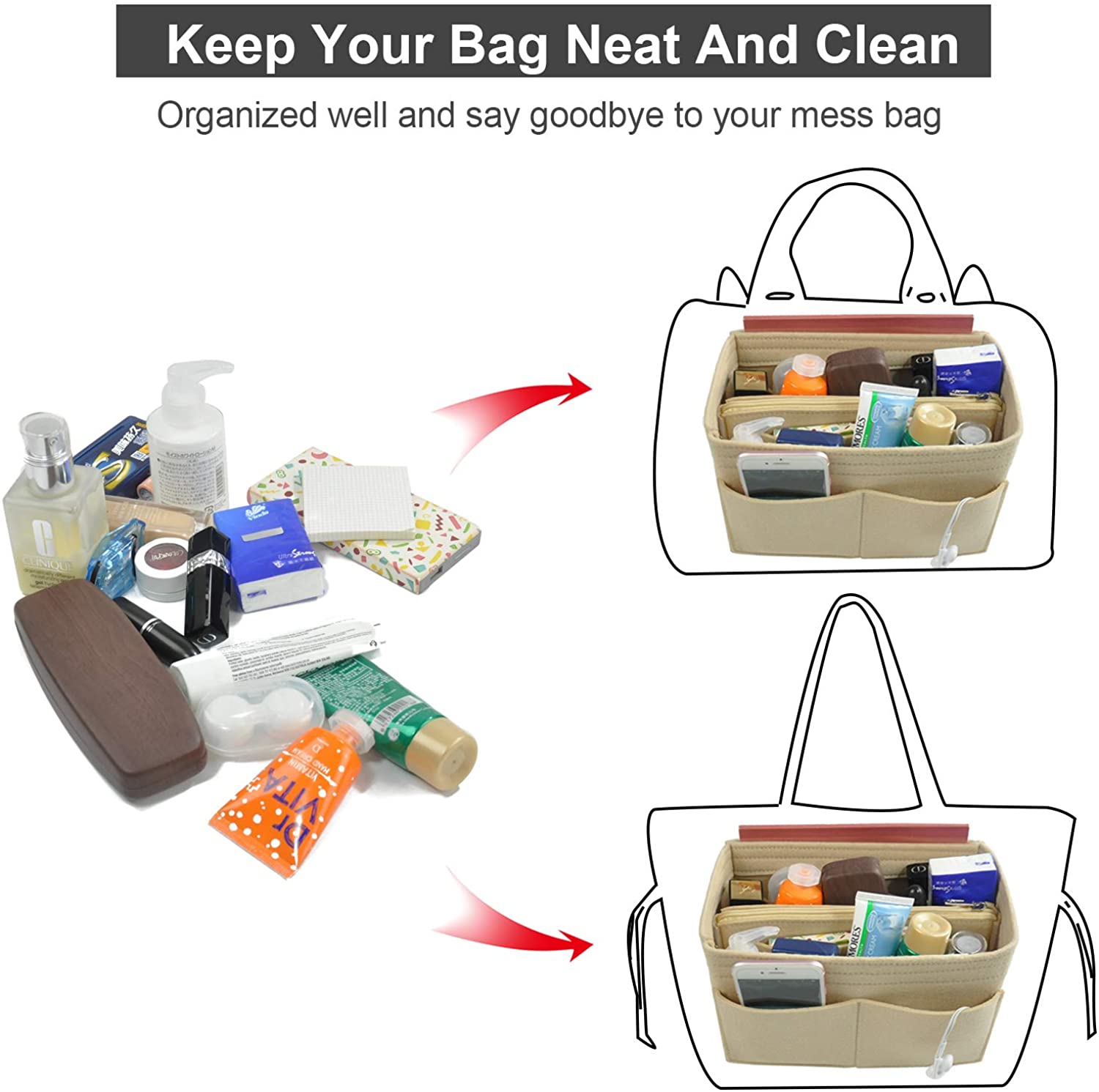 Purse Organizer Insert, Handbag & Tote Organizer, Bag in Bag, Perfect for Speedy Neverfull and More