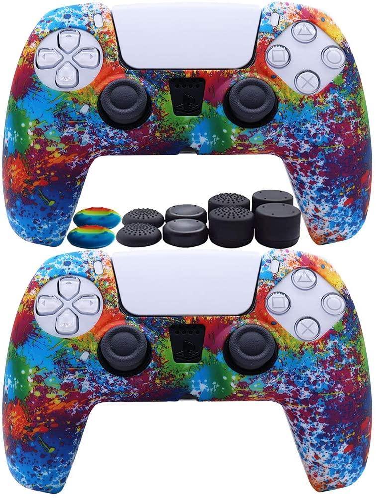 2pcs PS5 Controller Skin Silicone Soft Case for Sony Playstation 5 Cover Slim Shell Gel Rubber Protector with 10 Thumb Grip Caps (01) - JOY2ESpree