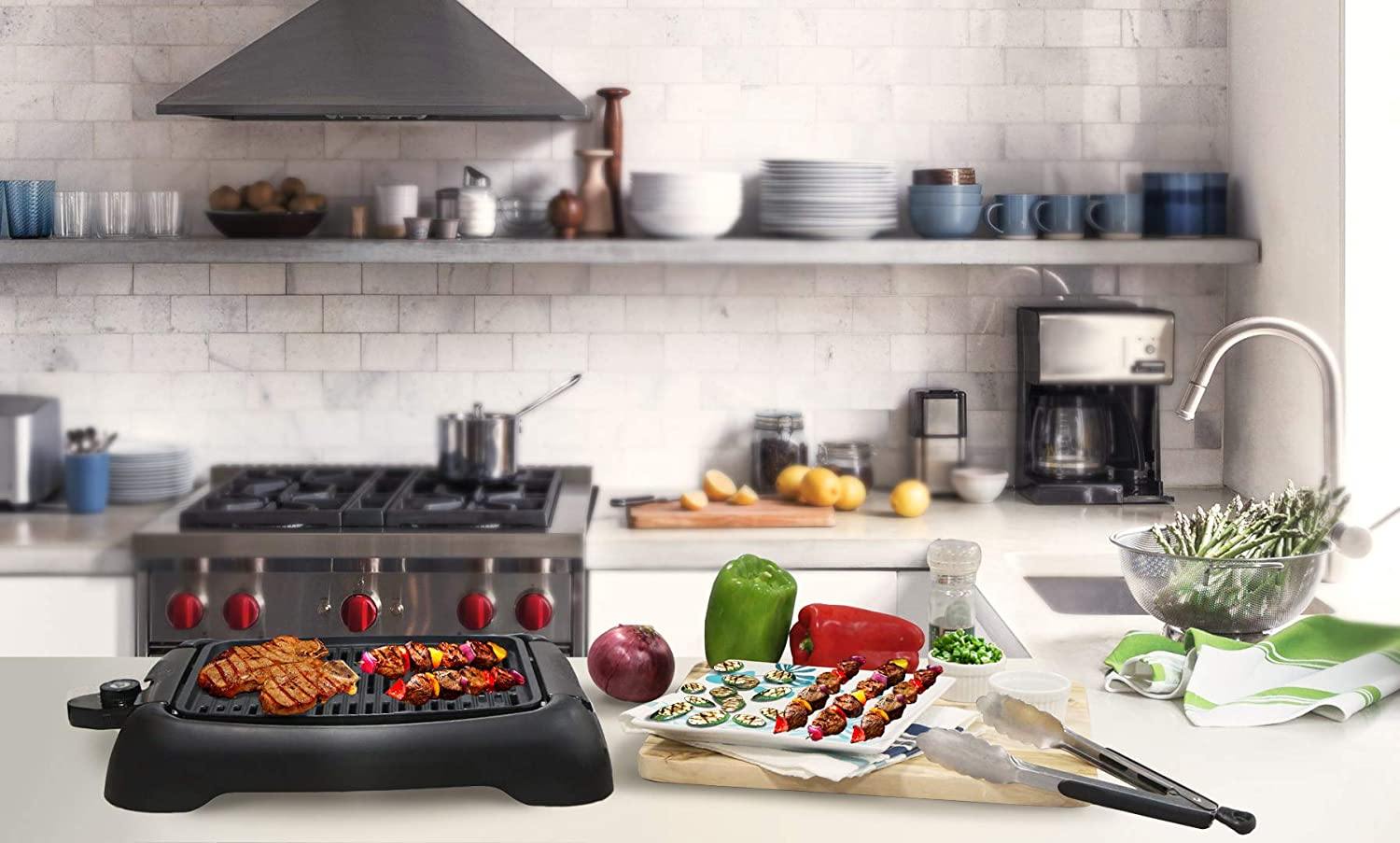 Elite Gourmet Smokeless Indoor Electric BBQ Grill with Glass Lid Dishwasher Safe - JOY2ESpree