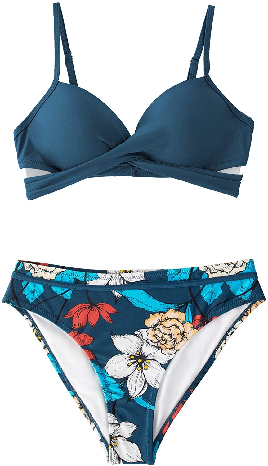 CUPSHE Women's Wrap Top Floral Bottom Bathing Suit Two Piece Sexy Swimsuit