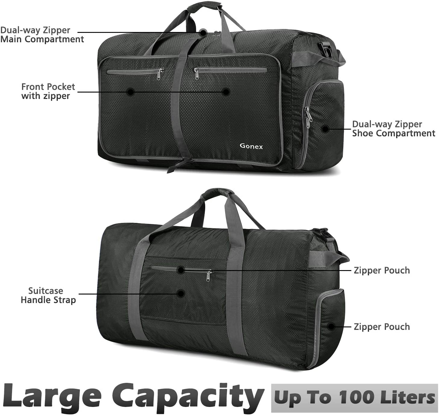 Gonex 150L Travel Duffel Bag Foldable Extra Large Duffle Bag XL Heavy Duty for Men Women for Luggage Shopping Gray