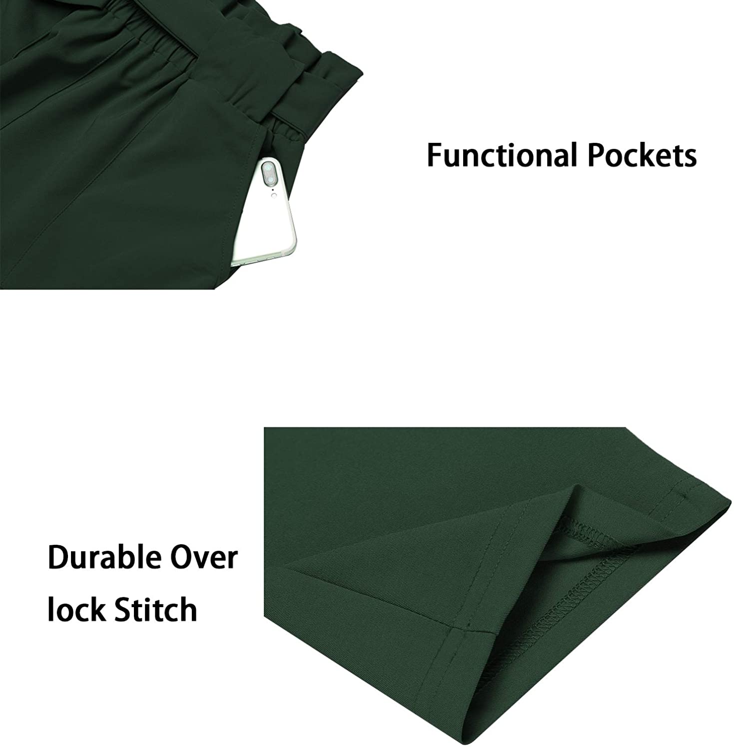 Freeprance Women's Pants Casual Trouser Paper Bag Pants Elastic Waist Slim Pockets