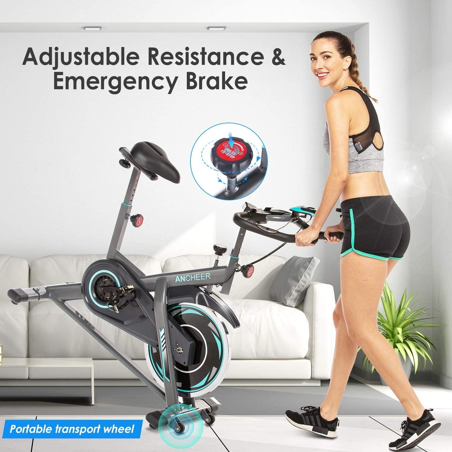 ANCHEER 49Lbs Exercise Bike Stationary, 330 Lbs Weight Capacity - Cycling Bike Heart Rate Monitor & Tablet Holder and LCD Monitor for Home Workout - JOY2ESpree