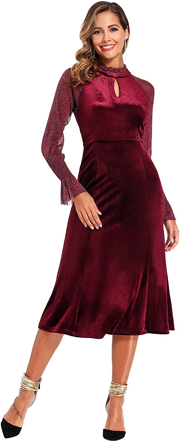 Velvet Formal Dress Lace Splicing Glitter Gowns