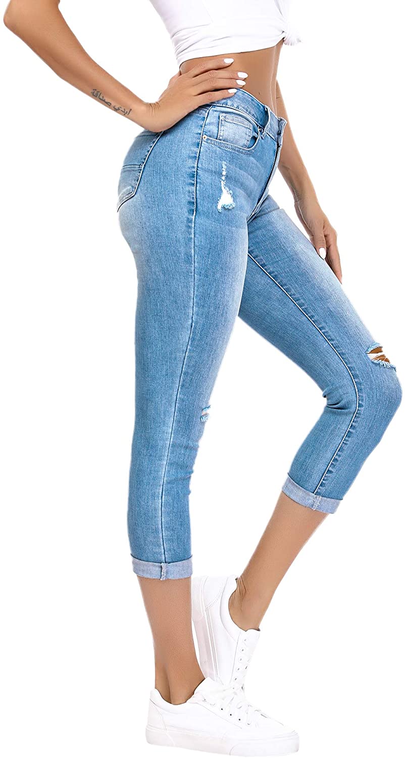 Resfeber Women's Ripped Boyfriend Jeans Cute Distressed Jeans Stretch Skinny Jeans with Hole