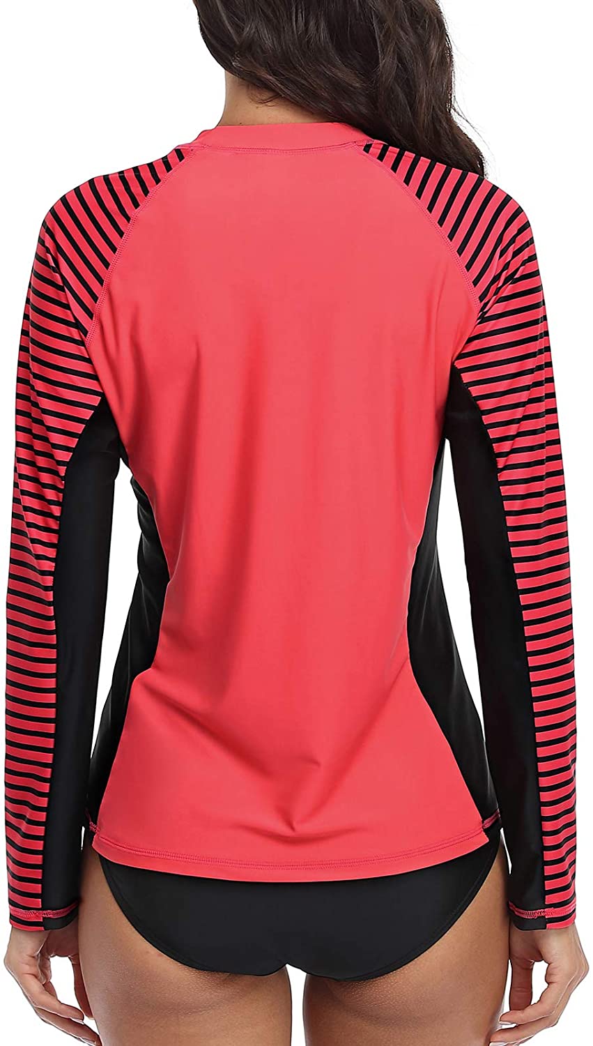CharmLeaks Women's Long Sleeve Rashguard UPF 50 Sun Protection Swimsuit Top Striped Swim Shirts