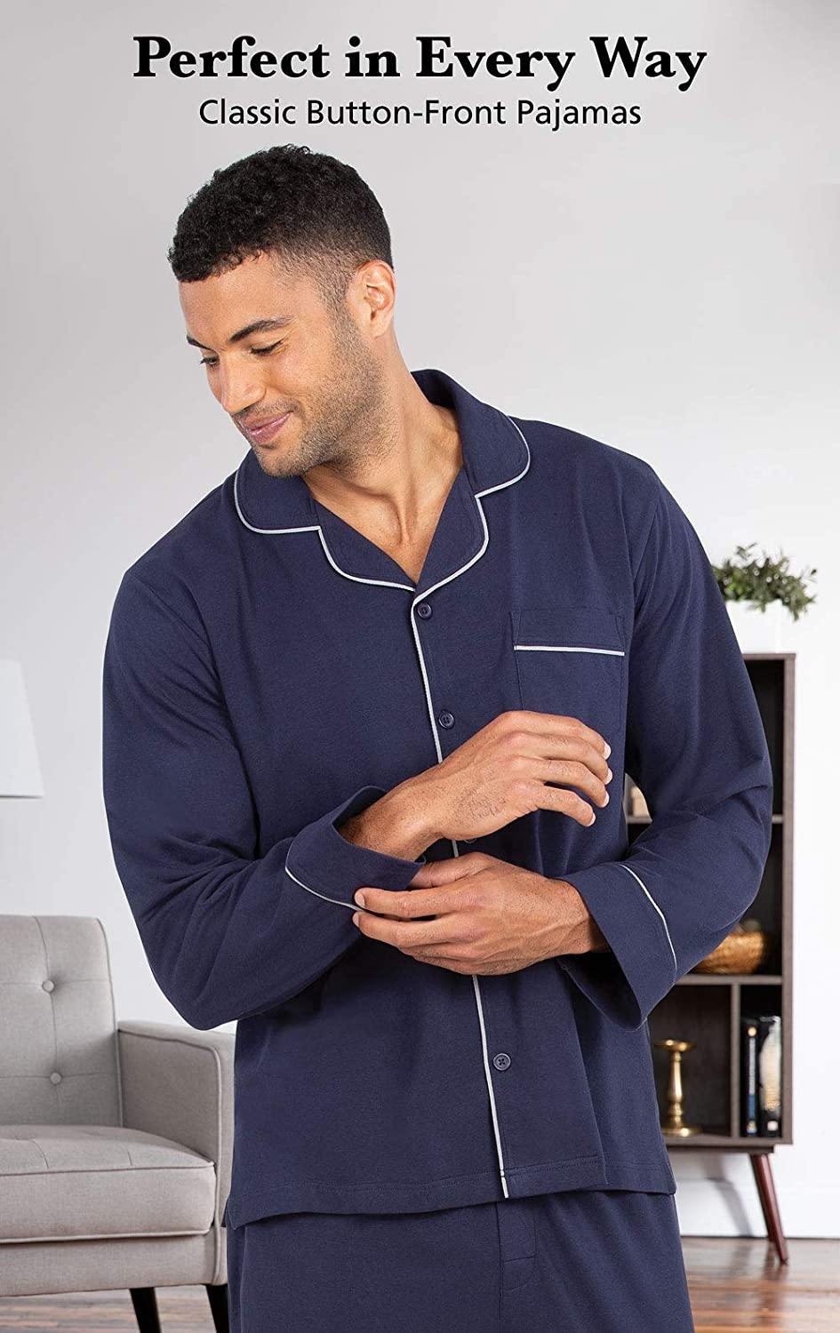 PajamaGram Classic Mens Pajamas Cotton - Men Pajamas Set