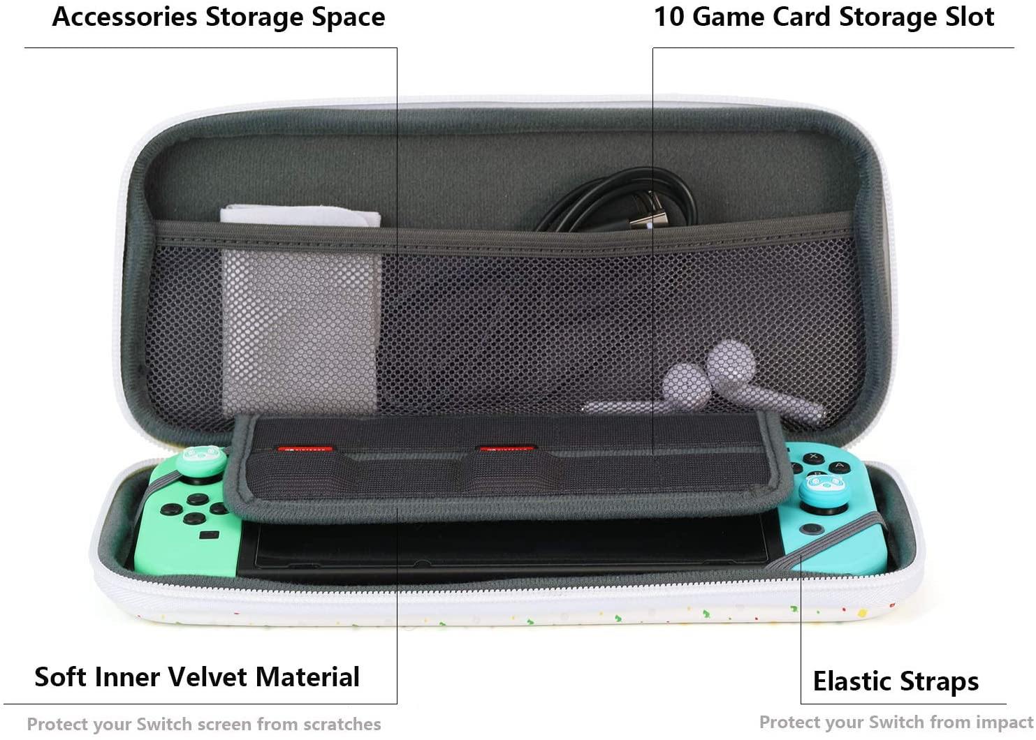 Carrying Case for Nintendo Switch - Cute Animal Crossing Portable Slim Travel Bag fit Switch Console & Game Accessories (White) - JOY2ESpree
