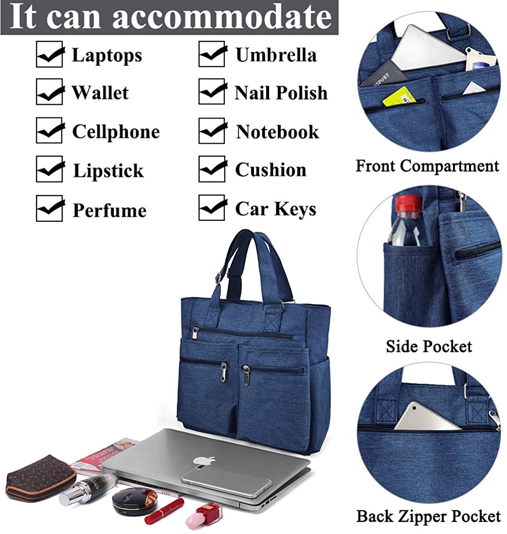 Canvas Tote Bag Waterproof Nylon Multi Pocket Shoulder Bags Laptop Work Bag Teacher Purse and Handbags for Women & Men
