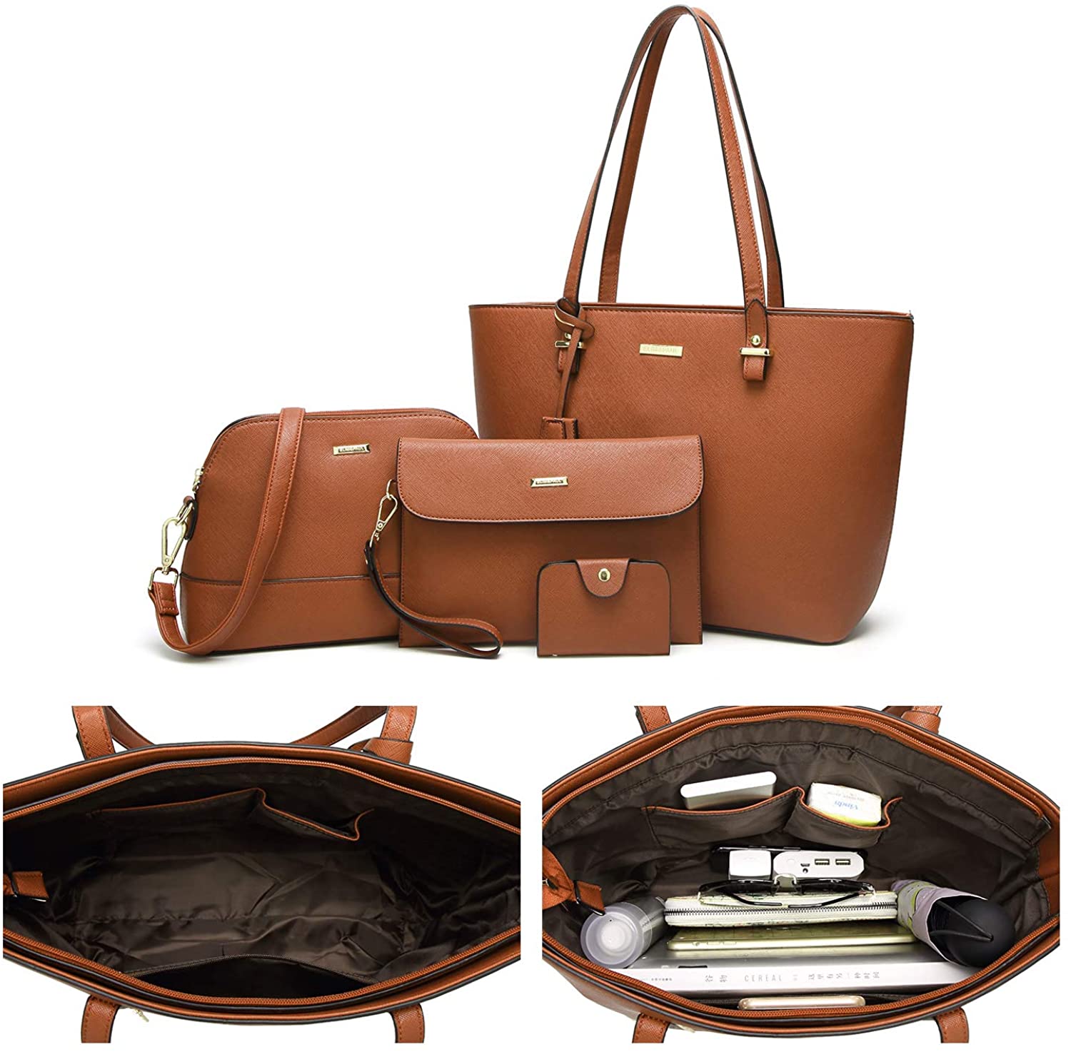 Women Fashion Handbags Wallet Tote Bag Shoulder Bag Top Handle Satchel Purse Set 4pcs