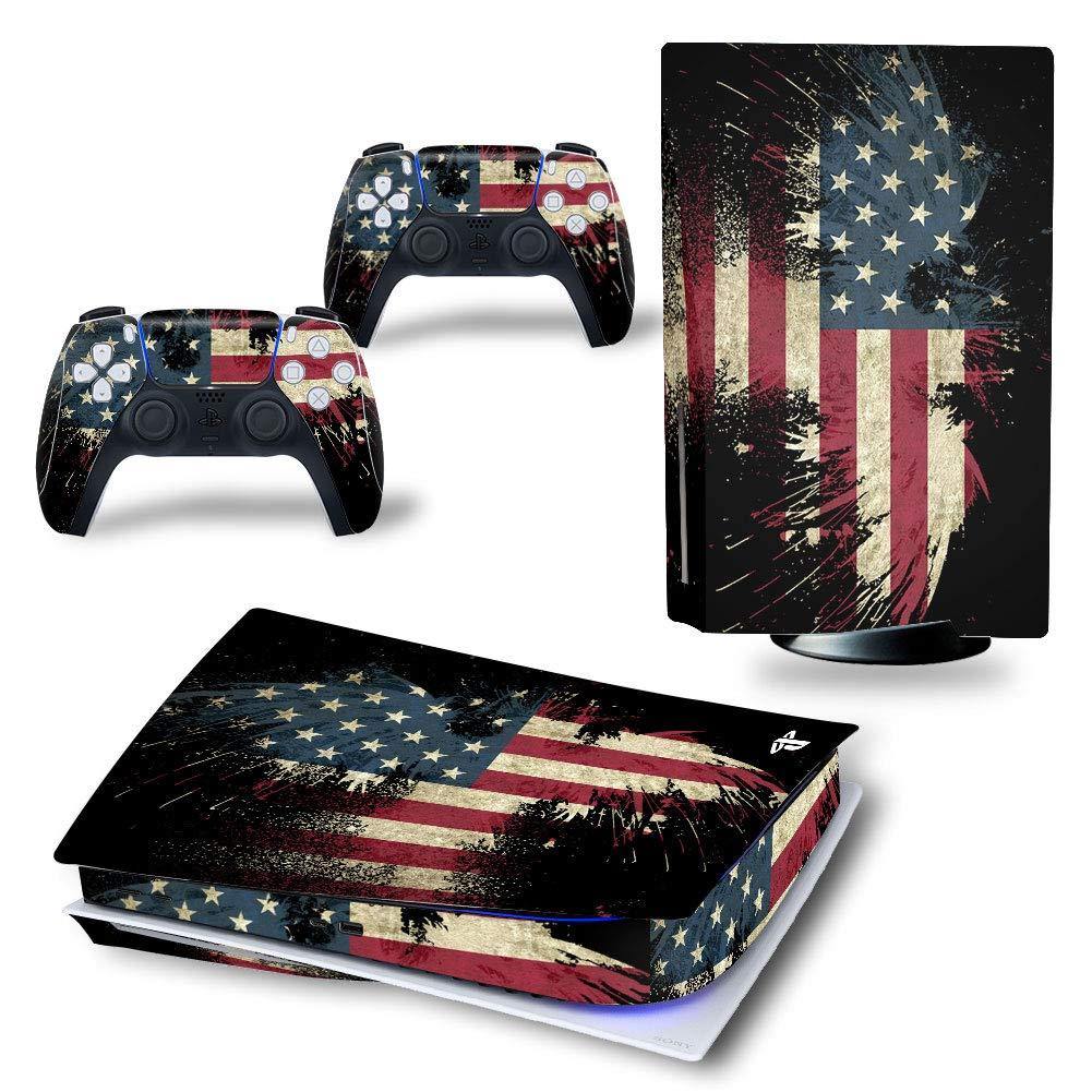 DOMILINA PS5 Skin Stickers, Full Body Vinyl Decal Cover for Playstation 5 Disk Edition Console & Controllers - American Flag - JOY2ESpree