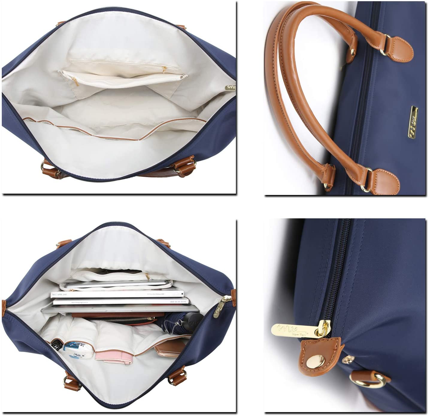 NNEE Large Oversized Water Resistance Nylon Tote Bag With Multiple Pocket Design (Navy)