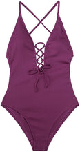 
                        
                          गैलरी व्यूवर में इमेज लोड करें, CUPSHE Women's Solid Color V Neck Lace Up One Piece Swimsuit
                        
                      