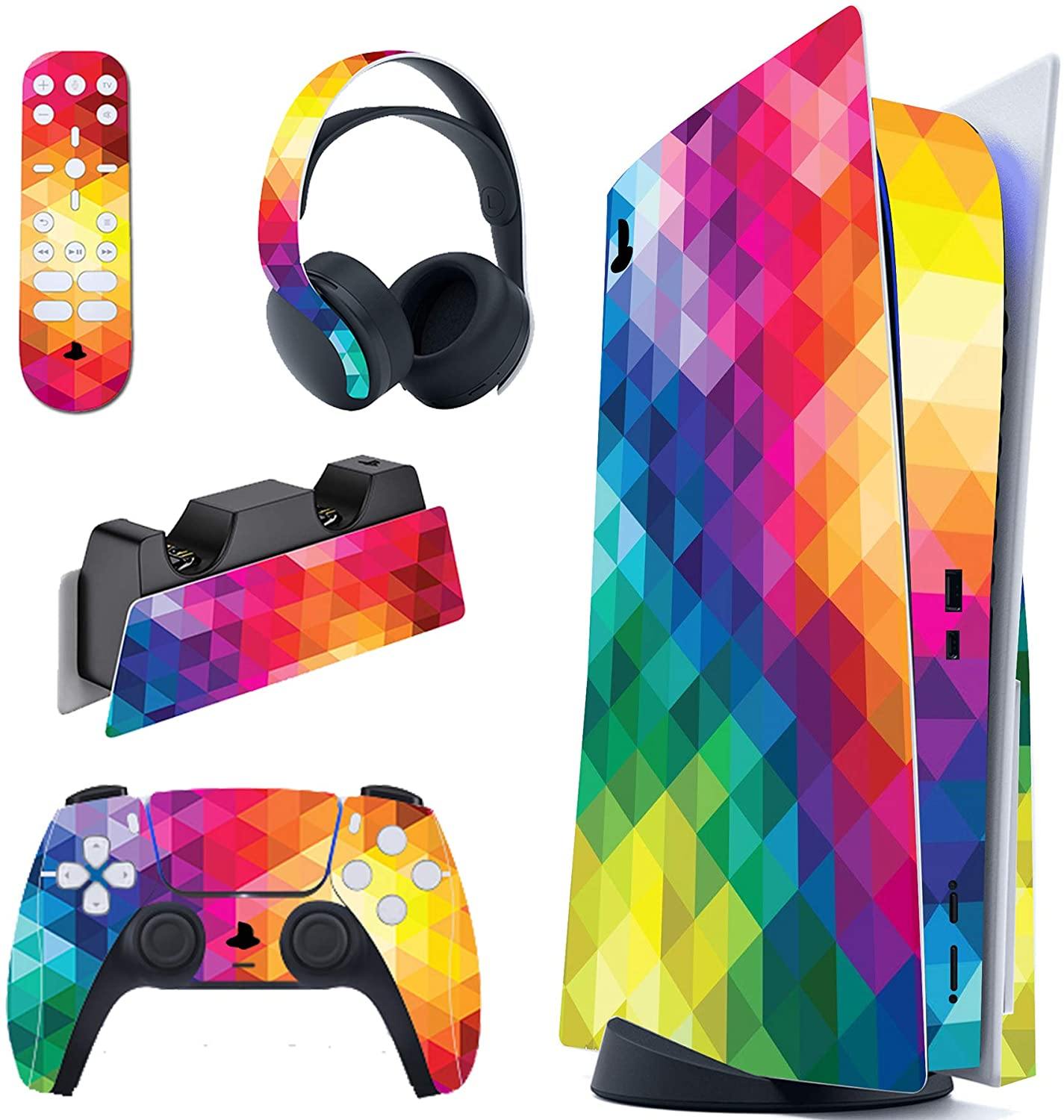 PlayVital Colorful Triangle Full Set Skin Decal for PS5 Console Disk Edition - JOY2ESpree