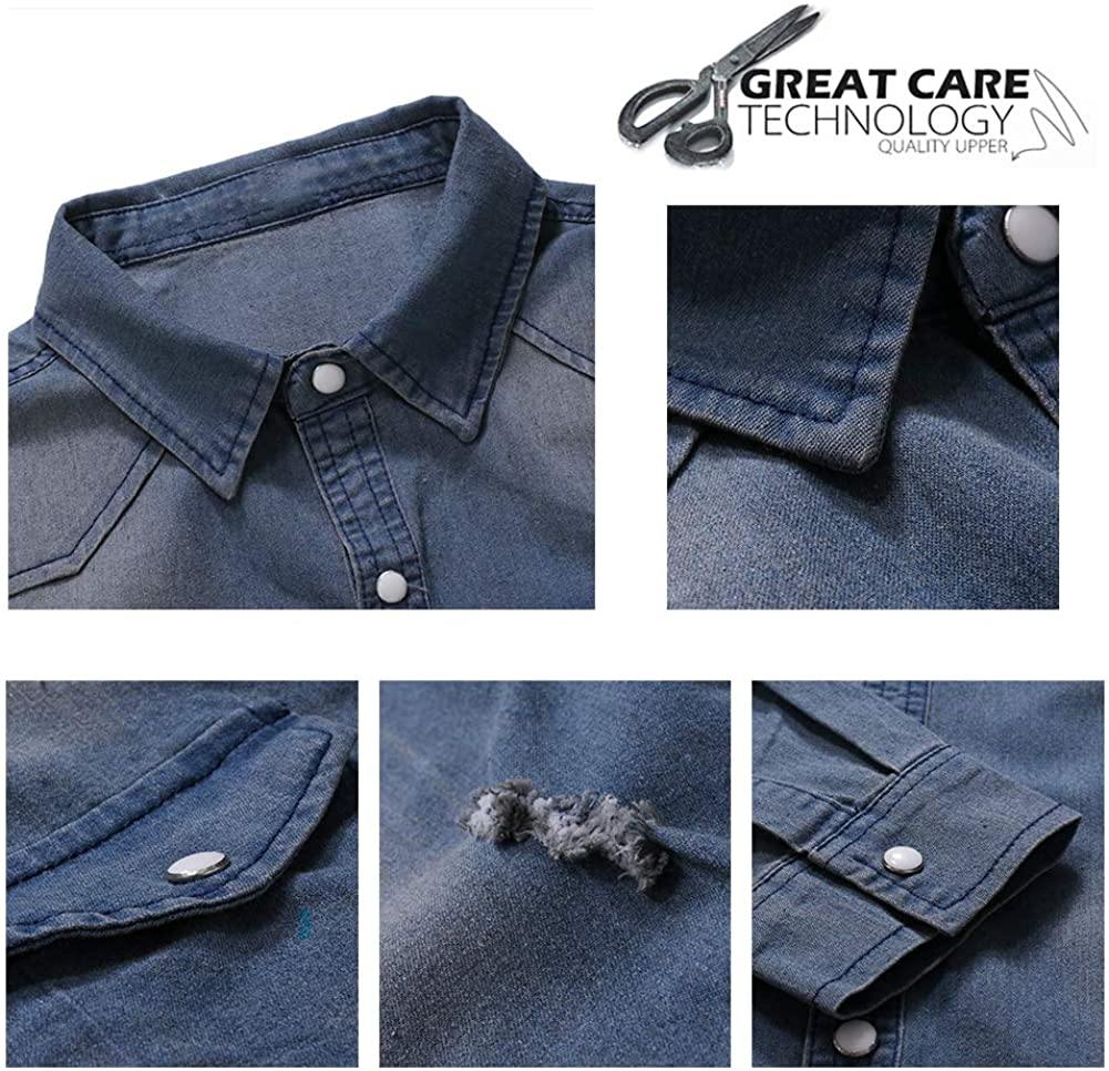 Cloudstyle Men's Regular Fit Button Down Casual Denim Shirts Long Sleeve Jean Shirts