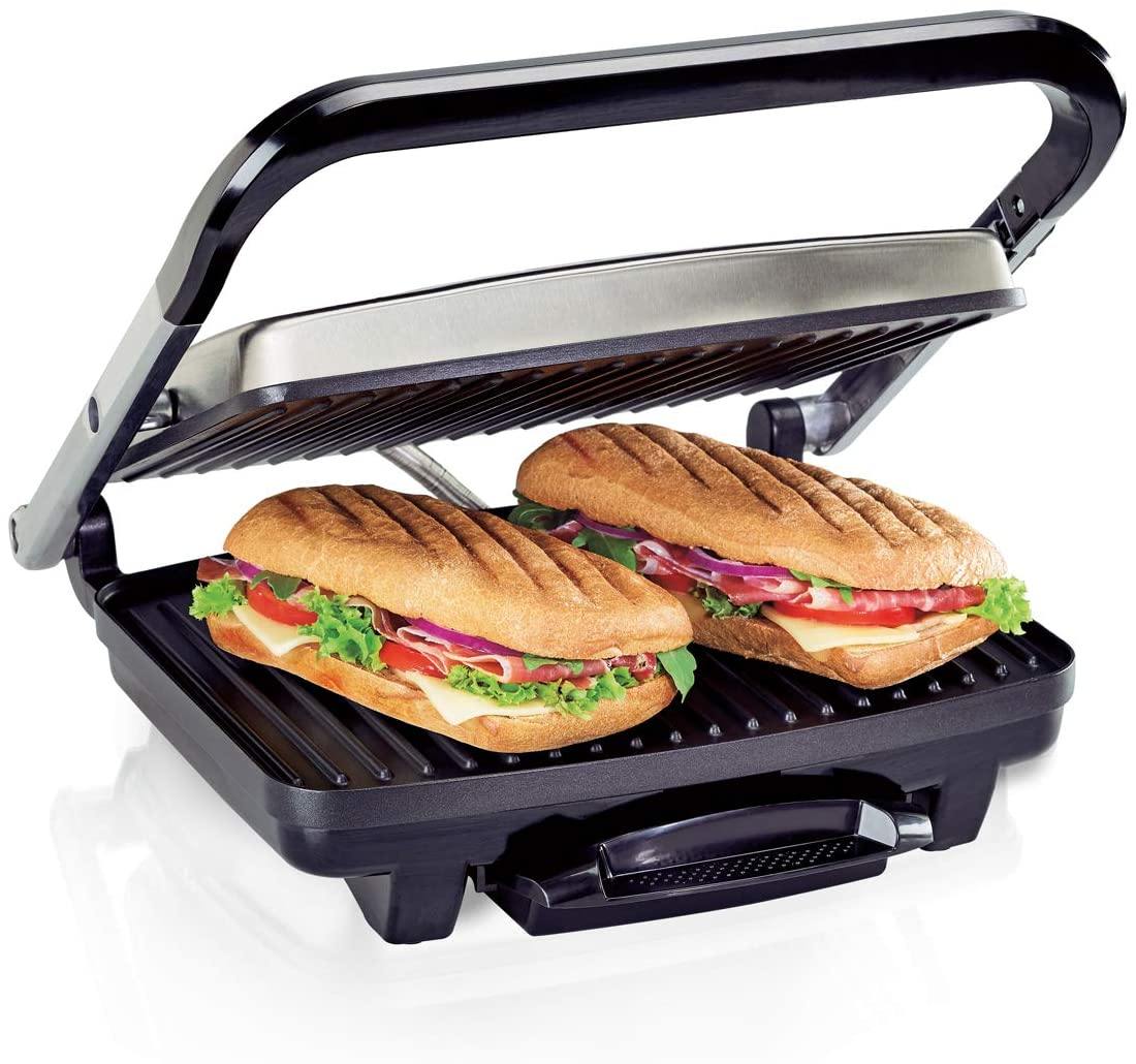 Hamilton Beach Panini Press, Sandwich Maker & Electric Indoor Grill, Upright Storage, Nonstick Easy Clean Grids, Stainless Steel (25410) - JOY2ESpree