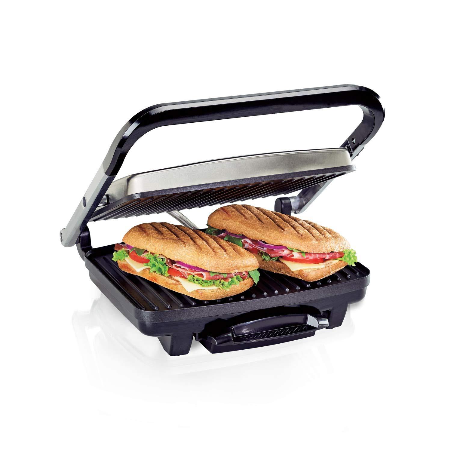 Hamilton Beach Panini Press, Sandwich Maker & Electric Indoor Grill, Upright Storage, Nonstick Easy Clean Grids, Stainless Steel (25410) - JOY2ESpree