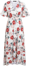 
                        
                          Load image into Gallery viewer, Miessial Women's Summer Chiffon V Neck Ruffle Maxi Dress Polka Dot Long Beach Wrap Dress
                        
                      