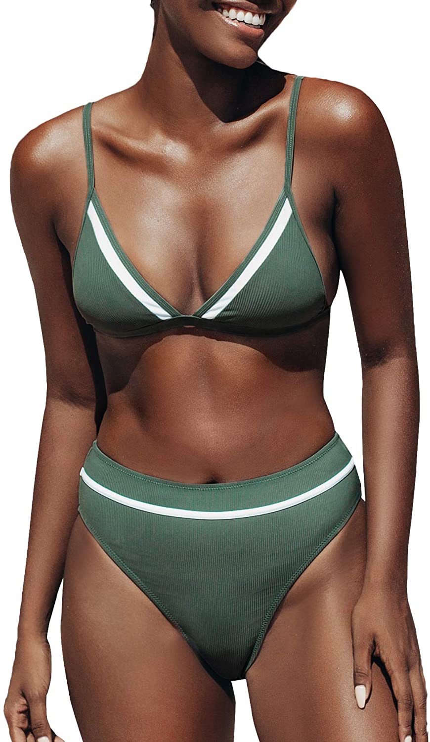 CUPSHE Women's High Waist Bikini Swimsuit Triangle Padded Two Piece Bathing Suit