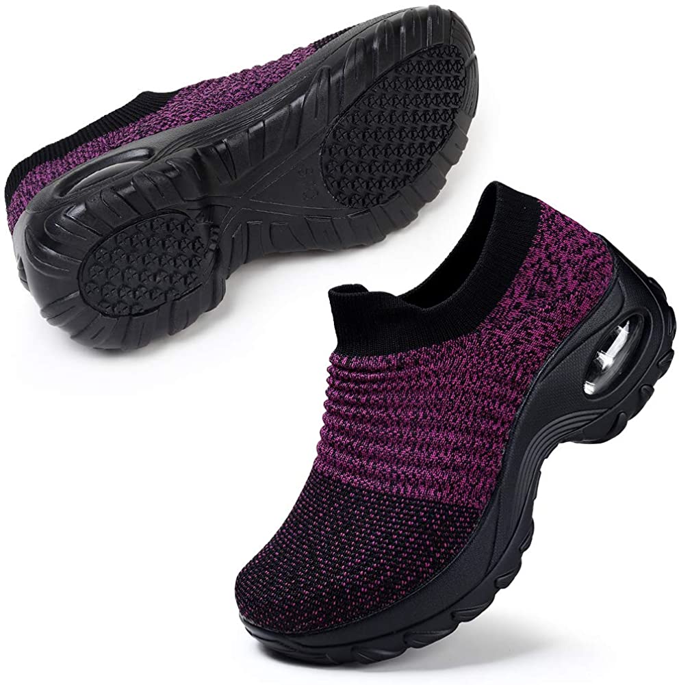 STQ Slip On Breathe Mesh Walking Shoes Women Fashion Sneakers Comfort Wedge Platform Loafers