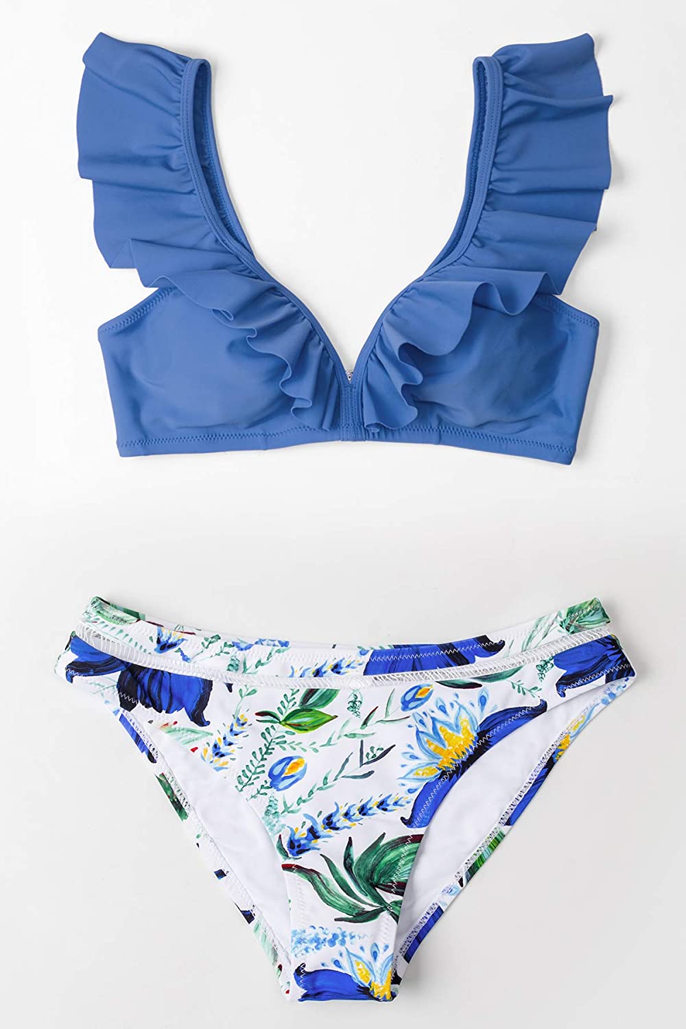 CUPSHE Women's Orange Floral Bottom Ruffle Hook Closure Bikini Set