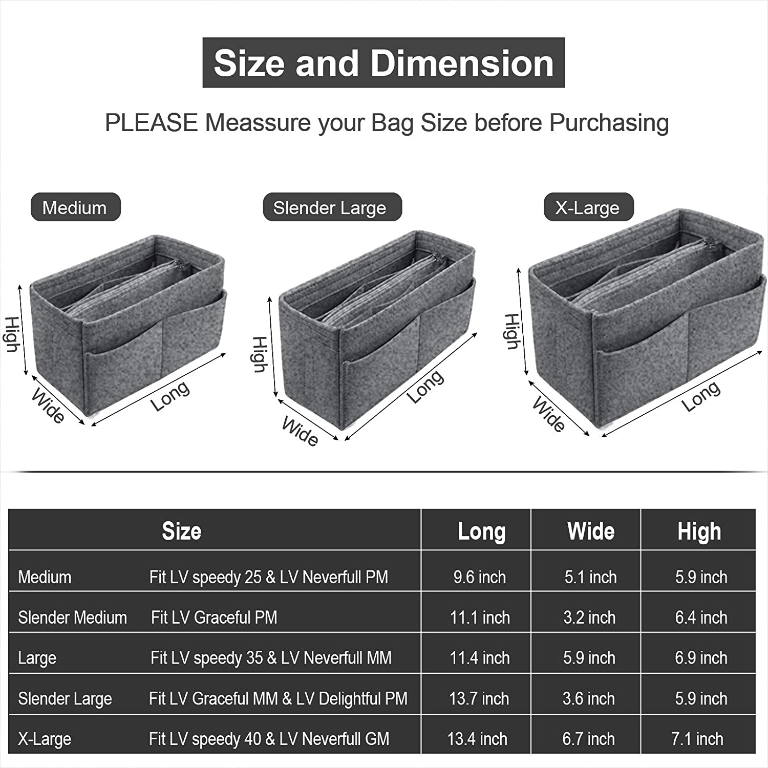 Purse Organizer Insert, Handbag & Tote Organizer, Bag in Bag, Perfect for Speedy Neverfull and More