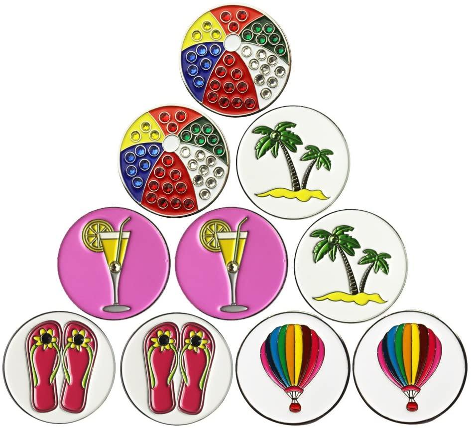 PINMEI Lot of 10 Golf Ball Markers Assorted Patterns - Soft Enamel Technique - JOY2ESpree