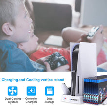 
                        
                          Load image into Gallery viewer, Vertical Stand with Cooling Fan for PS5 Console and Playstation 5 Digital Edition - JOY2ESpree
                        
                      