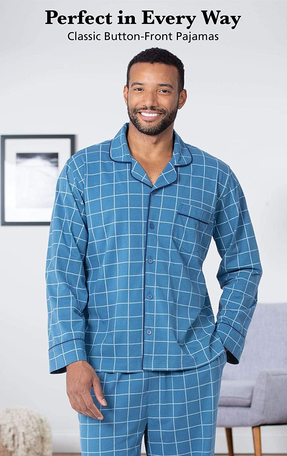 PajamaGram Classic Mens Pajamas Cotton - Men Pajamas Set