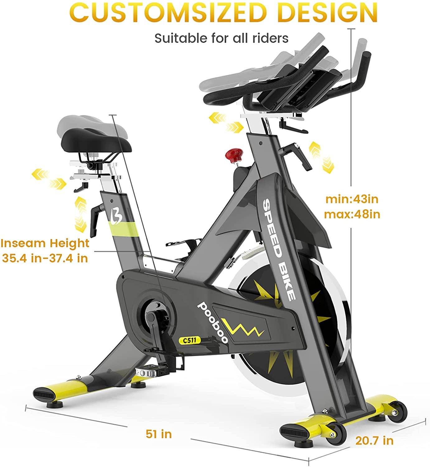 pooboo Exercise Bike Belt Driven Indoor Cycling Bike Commercial Standard Stationary Bike with 44lbs Flywheel for Professional Cardio Workout - JOY2ESpree