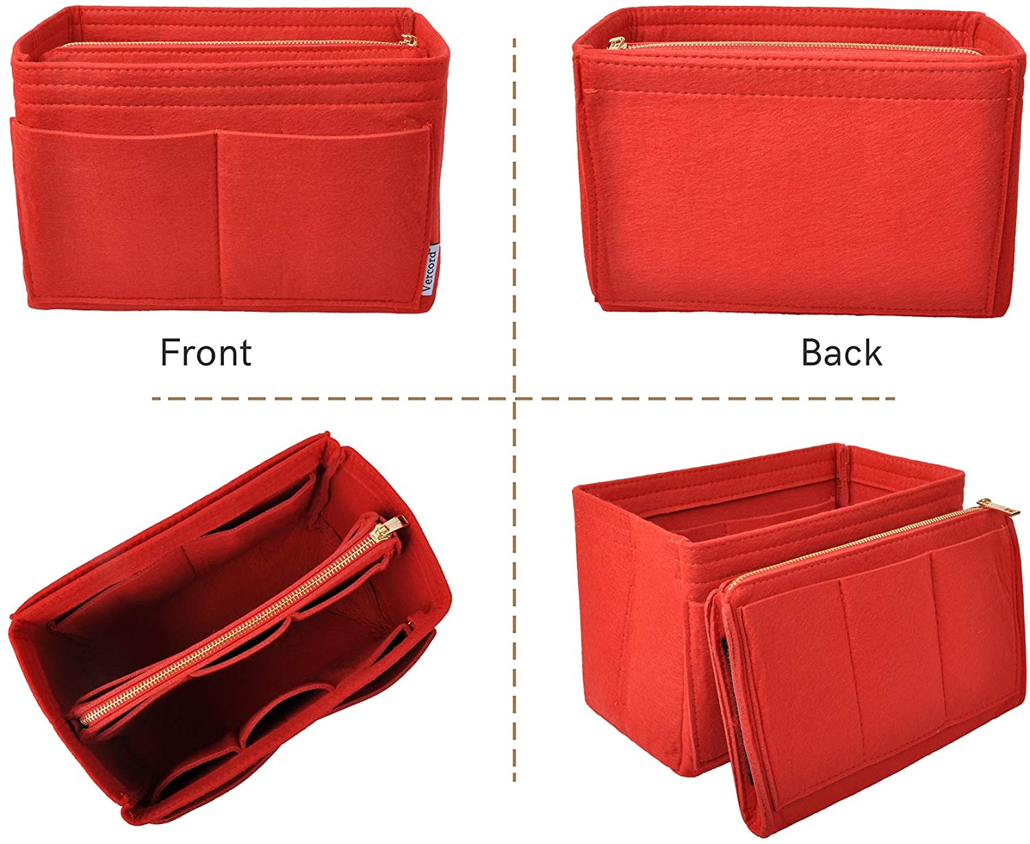 Vercord Felt Organizer Insert for Purse Handbag Tote Bag in Bag Inside Shaper Divider Neo Beige Small