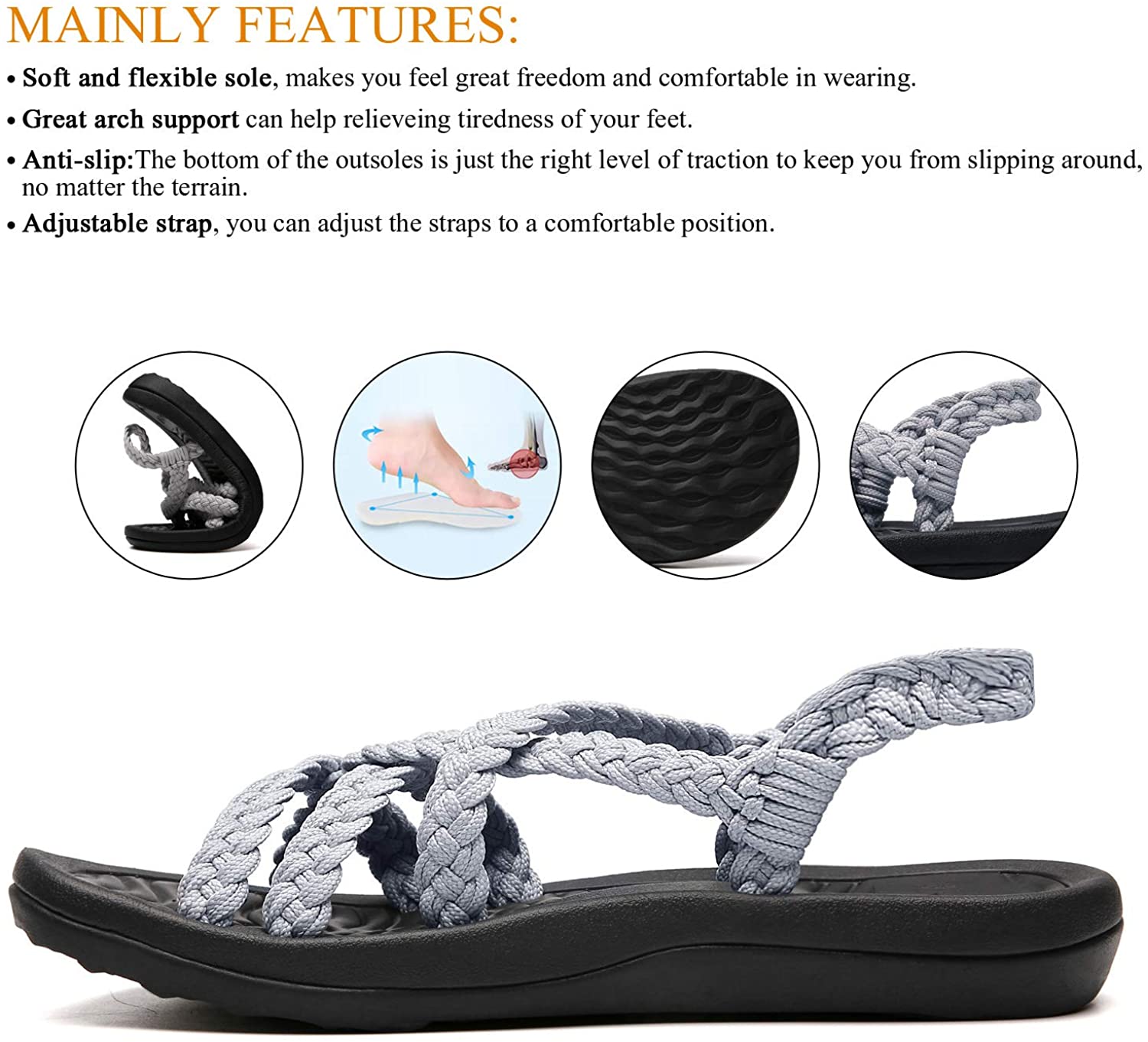 MEGNYA Women's Comfortable Walking Sandals with Arch Support Waterproof for Walking/Hiking/Travel/Wedding/Water Spot/Beach