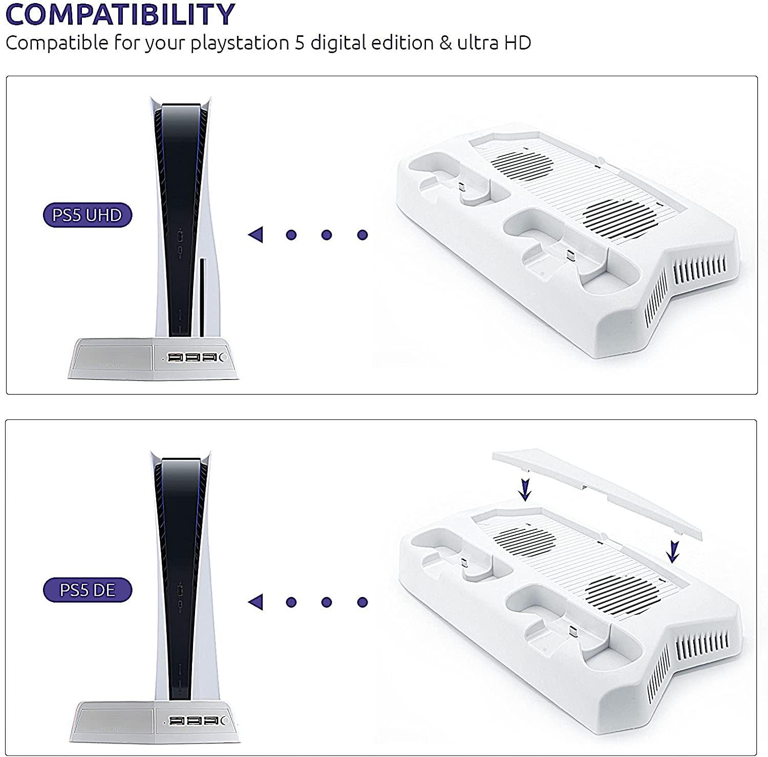 Stand with Cooling Fan and Dual Controller Charger for PS5 - JOY2ESpree