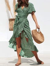 
                        
                          Load image into Gallery viewer, Miessial Women's Summer Chiffon V Neck Ruffle Maxi Dress Polka Dot Long Beach Wrap Dress
                        
                      