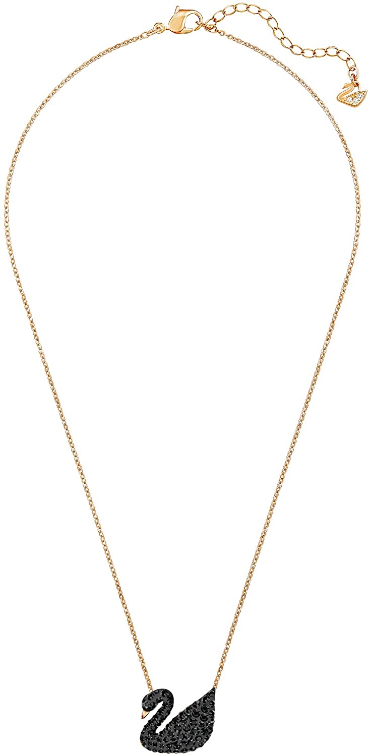 SWAROVSKI Women's Iconic Swan Jewelry Collection, Rose Gold Tone Finish, Black Crystals - JOY2ESpree