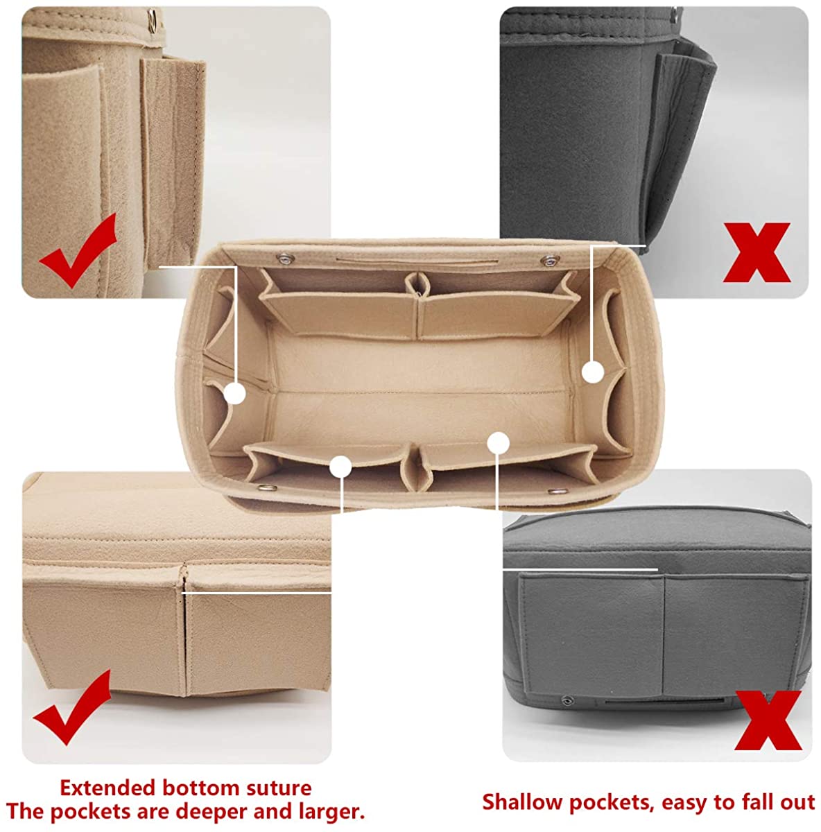 Felt Purse Organizer Insert Bag organizer Multi Pocket Bag in Bag Organizer Shaper