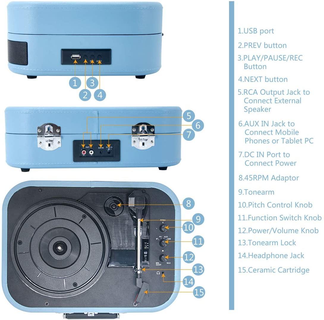 LP&No.1 Bluetooth Record Player with USB Play and Recording - JOY2ESpree