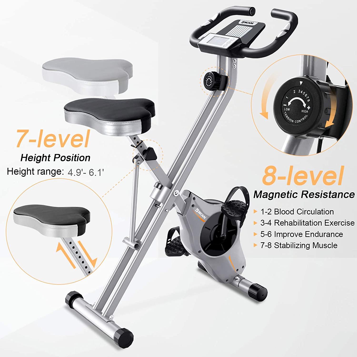 BCAN Folding Exercise Bike-Stationary Bike Foldable with Magnetic Resistance,Pulse Monitor and Comfortable Seat - JOY2ESpree